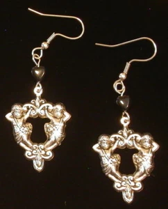 Cherubs Cupid Angel Earrings Oxidized Matte Silver Architectural - Picture 1 of 1