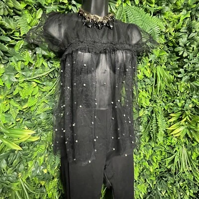 IMPULSIVE 女式小号黑色全透明喇叭镶嵌衬衫 1406 — 第 1/4 张图片