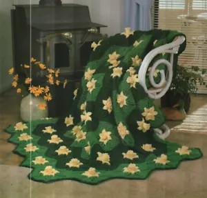 GRANNY'S DAFFODILS FLOWERS AFGHAN HOME DECOR CROCHET PATTERN INSTRUCTIONS - Picture 1 of 1