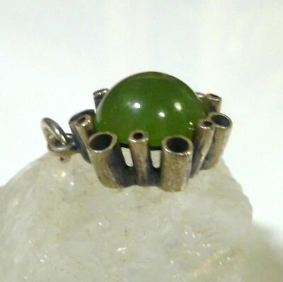 835 Massiccio Handgefertigt Argento Ciondolo Con Grande Prenite Rivestito Pietre - Immagine 1 di 4