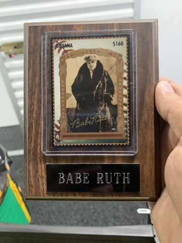 Babe Ruth Guyana Baseball Card In Wood Plaque MLB New York Yankees Cover
