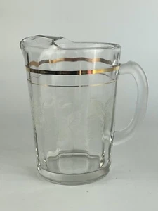 VINTAGE MCM BARLETT COLLINS GLASS PITCHER GRAPES LEAVES & VINES GOLD TRIM - Picture 1 of 2