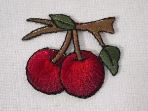 1.38" Dark Red Cherry Pair on Tree Limb Embroidered Iron On Patch - Picture 1 of 1