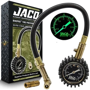 JACO BikePro Presta Tire Pressure Gauge 60 PSI - with Interchangeable Schrade... - Picture 1 of 7
