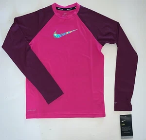 New Nike Big Girls Flash Colorblocked Hydroguard Rash Guard Choose Size MSRP $38 - Picture 1 of 2