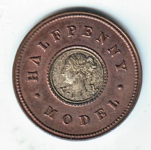 Great Britain 1/2d Penny (1844)ND AU silver X#7 Model Half Penny - Foto 1 di 1