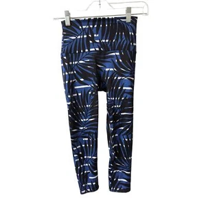 K-Deer Small Palm Spring Capri Cropped Leggings Blue Black High Rise Pull On USA - Picture 1 of 9