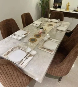 Muebles de mesa de comedor y restauración de lujo de cuarzo blanco de 72"x36" para centro de granja - Imagen 1 de 7