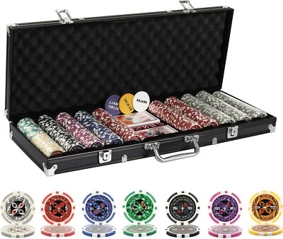 500 Piece Texas Holdem Numbered Poker Chips Set with Case 2 Decks of Cards - Image 1 of 4