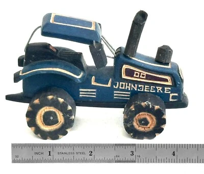 Custom, Hand Made Vintage John Deere "Blue" 4" Wooden Toy Tractor (Circa 1980's) - Image 1 of 4
