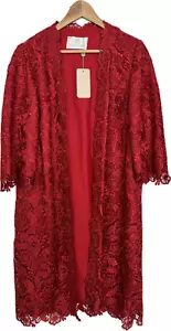 Ladies Jacques Vert Dress Jacket Red Lace Size 12 3/4 Sleeves Lined BNWT - Picture 1 of 2