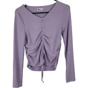 Epic Threads Juniors NWT rusched tie front V neck purple cropped top XL - Picture 1 of 8