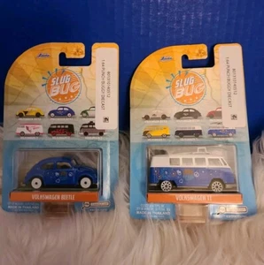 2 Pack JADA-Punch Buggy-Slug Bug-VW Beetle & VW T1 Bus-Love & Peace Blue Diecast - Picture 1 of 7
