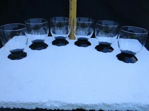 6 - Weston Lily Pad Art Deco 1930's Black Optic Footed Juice Glasses - Picture 1 of 13
