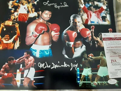 Leon & Michael Spinks  autographed 11x14 GREAT collage color photo JSA Certified - Image 1 of 4