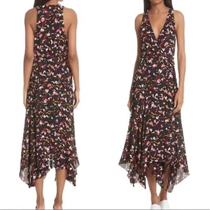 NWOT A.L.C. Roslyn Handkerchief Hem Silk True Wrap V-Neck Maxi Dress Size 0 XS - Picture 1 of 9
