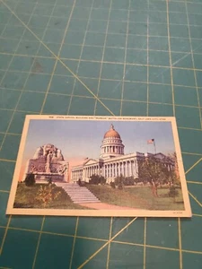 Postal Edificio del Capitolio del Estado y Monumento al Batallón Mormón SLC Utah UT Lino - Imagen 1 de 2