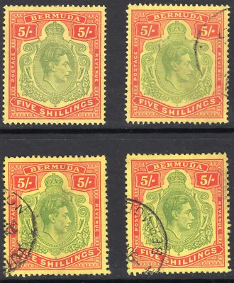 BERMUDA 1938 MCA  5/- SG 118 Mint, 118a, 118f, 118g F/VF Mint/used cv £315 F/VF - Image 1 of 2