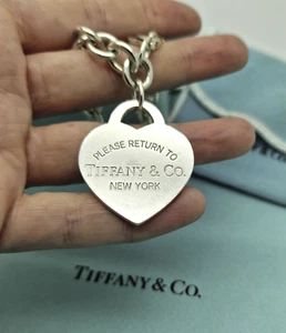 Return to Tiffany & Co. Silver XL Large Heart charm 7.75" Bracelet, UK Hallmarks - Picture 1 of 12