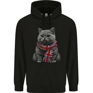 a Cat With a Union Jack Scarf Great Britain Childrens Kids Hoodie - Picture 1 of 3