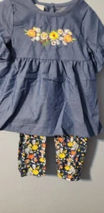 HD-Girls Two Piece Set Floral Trim Tunic and Leggings Size 7 NEW - Picture 1 of 4