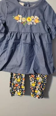 HD-Girls Two Piece Set  Floral Trim Tunic and Leggings Size 7 NEW - Image 1 of 4