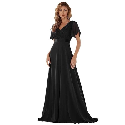 Новый с Ярлыками Ever-Pretty EP09890 черный шифоновое трепетание рукав высоты низкого платье Sz 12 - Изображение 1 из 4