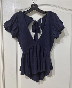 Blusa Free People Charlotte Top Azul Sin Espalda Calzado Talla M (A890) - Imagen 1 de 5