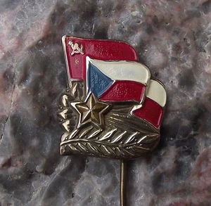 Vintage SCSP Flaggen Tschechoslowakei Russland roter Stern und Blätter Pin Anstecker - Bild 1 von 2