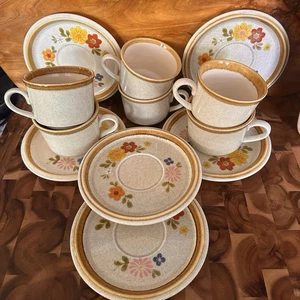 Vintage Mikasa Stone Manor F5800 Tassen & Untertassen Set Japan 70er Retro Floral MCM - Bild 1 von 12