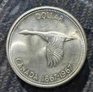 1867-1967 Canadian Silver Dollar Flying Goose Centennial 80% Silber AG - Bild 1 von 2