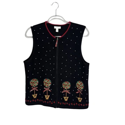 Charter Club Size L Boiled Wool Embellished Vest Teacher Christmas Grandma- Core - Image 1 of 4