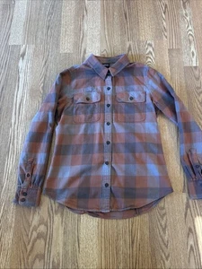 Patagonia Women’s Orange Gray Plaid Button Up Long Sleeved Shirt Sz S - Picture 1 of 13