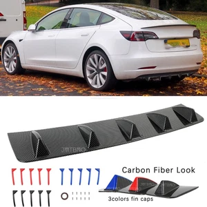 For Tesla Model 3 2017-2026 Rear Diffuser Fins Bumper Splitter Lip Carbon Look - Foto 1 di 18