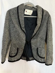VTG Evan-Picone 60s Black White Wool Blazer ILGWU Tag Mod Secretary Mad Men - Picture 1 of 9