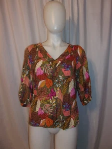 JANE + DELANCEY Multicolor Floral Print 3/4 Sleeve Lightweight Casual Top SIZE S - Bild 1 von 4