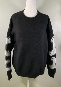 Aelfric Eden Black Sweater M Ghost Skull Bones Graphic Knit Streetwear Pullover - Picture 1 of 13