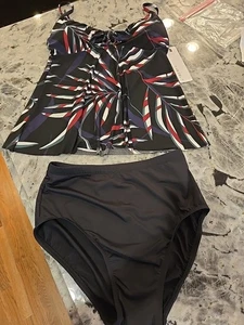 Magicsuit by Miraclesuit Tankini US 8 Brown+Black 2 Piece Tropical NWT - Picture 1 of 14
