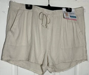 Seven 7 women Lounge 2X Short Stretch linen raw finish side and back pockets New - Picture 1 of 5