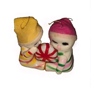 Vintage Schnee Baby Süßigkeiten gestreift Weihnachten Pixie Elfe Japan Pfefferminz beweglich  - Bild 1 von 4