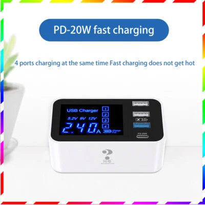 Fast charging station hub multi-port 3USB+1PD 5V/3A charging digital display - Image 1 of 4