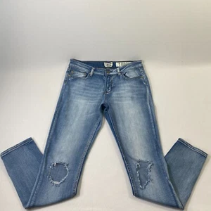 Indigo Rein Jeans Damen 11 blau Denim Baumwolle Stertch mittelgroßer Distressed Knöchel - Bild 1 von 10