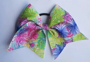 1x Girls Medium Hair Cheer Bow Dance Cheerleader Cheerleading summer tropical - Picture 1 of 2