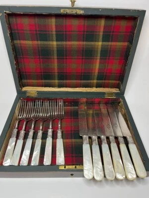 Серебряный десертный набор, перламутровые ручки ВИНТАЖНЫЙ  - Изображение 1 из 4