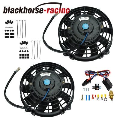 2X Radiador Eléctrico 7" Ventilador de Enfriamiento Delgado + Kit de Instalación de Relé de Termostato 80W Foto 1 de 4