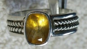 sz 8.75 DESIGNER JGD? YELLOW CITRINE ROPE DESIGN STERLING SILVER RING 6.4g - Picture 1 of 8