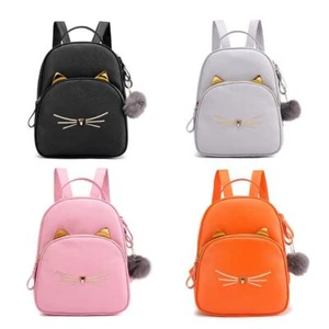 Teenagers Backpack PU Leather School Bags Girl Cartoon Cat Square Satchel - Picture 1 of 15