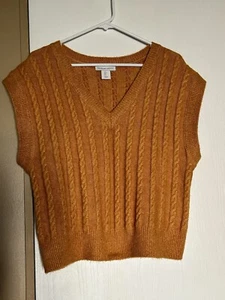 Cupcake and Cashmere size L Gold Cable Knit V Neck Pullover Vest - Picture 1 of 9