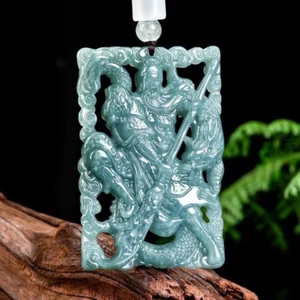 Zertifizierter grüner Burma A Jade Jadeit göttlicher Drache GuanGong 吊坠 - Bild 1 von 6