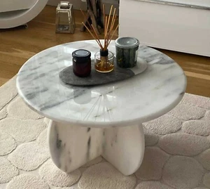 Redondo Café Mesa , Mármol Blanco Con Mármol Soporte Hogar Muebles - Imagen 1 de 3